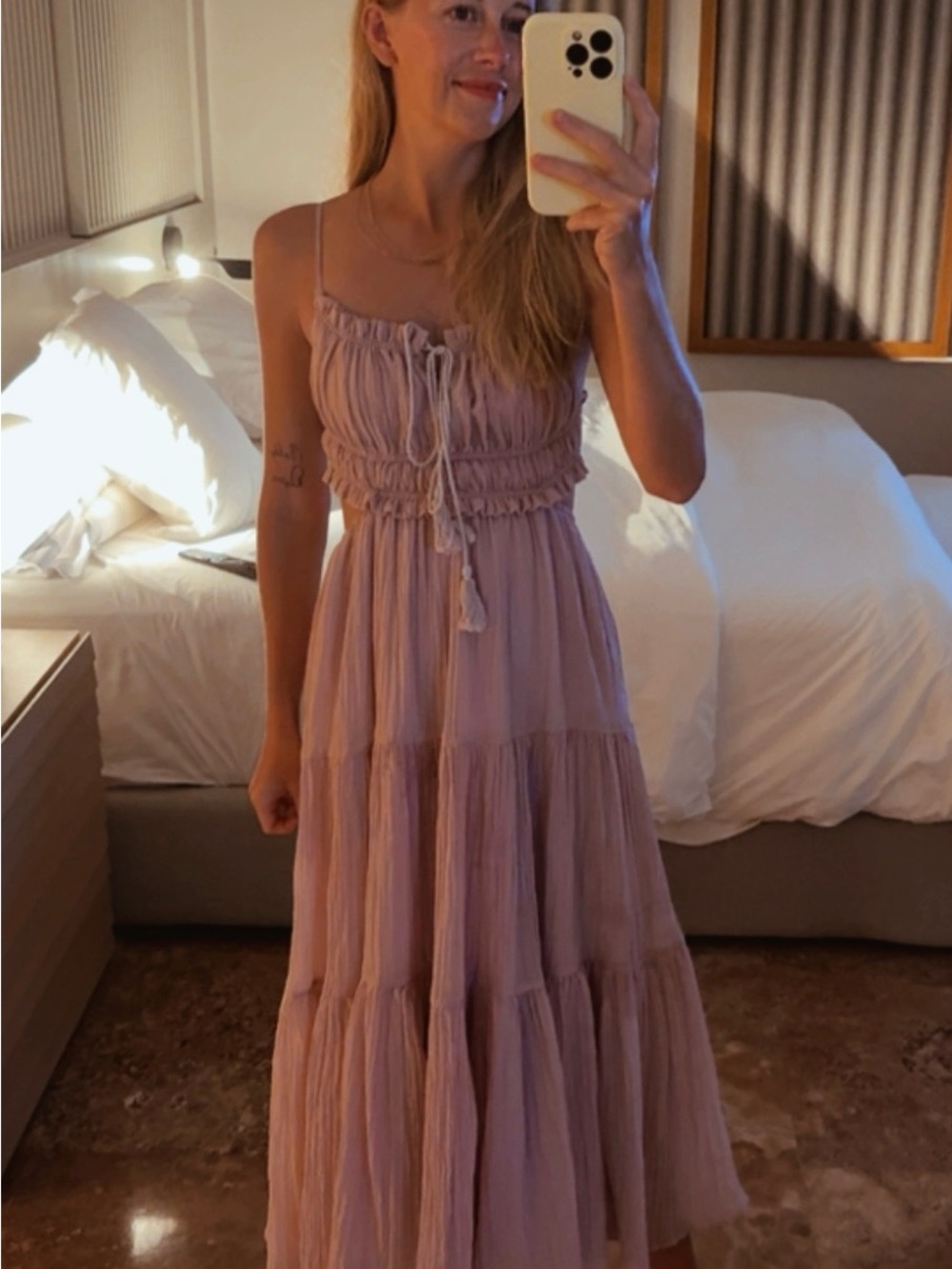 Smocked Tiered Maxi Dress in Dusty Rose